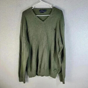 Polo Ralph Lauren V Neck Green Pullover Pima Cotton Sweater